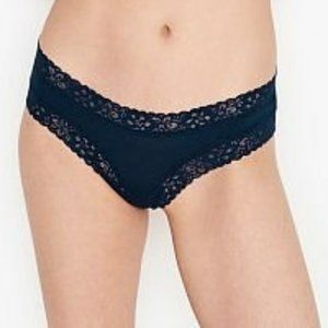 VICTORIA'S SECRET Lace Waist Cotton Cheeky Panty; Noir Navy; M